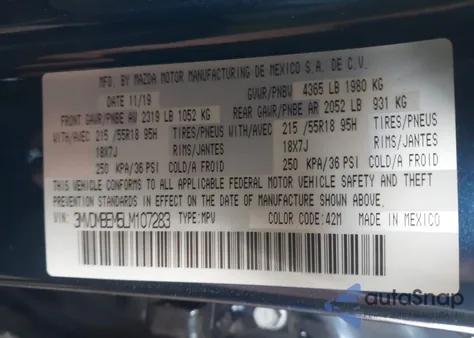 2020 Mazda Cx-30 Premium Package z USA, uszkodzony, nr VIN 3MVDMBEM5LM107283